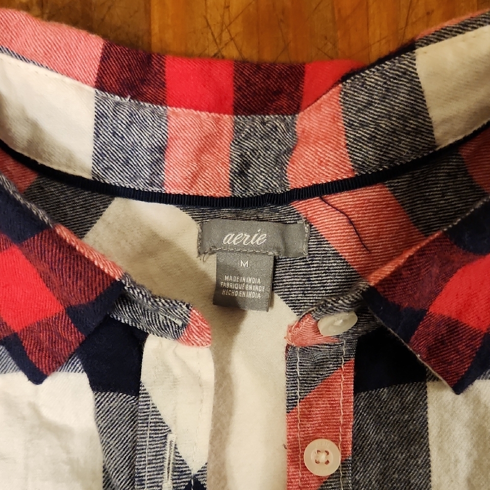 Aerie Red and Blue Plaid Button Down Shirt - Picture 2 of 3